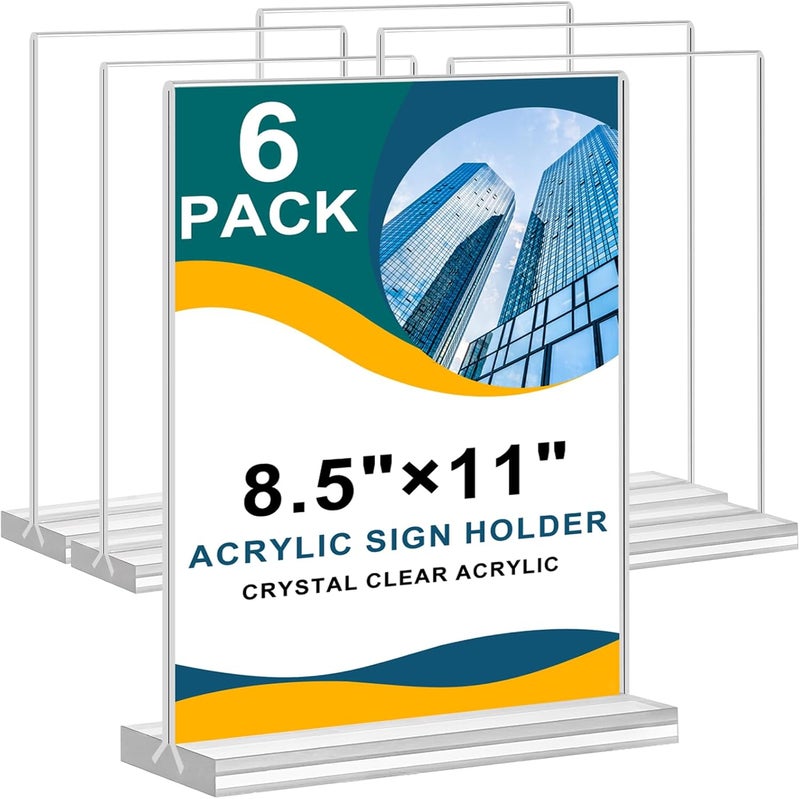 Arrobust Acrylic Sign Holder 8.5 x 11, Double Sided Clear Acrylic Display Table Signs Stand, T Shape Flyer Holder Plastic for Picture Paper Frame Holder Home Office Menu Retail Show Fair, 6 Pack - Image 1